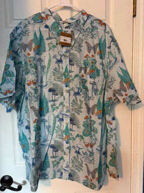 NEW Eddie Bauer Baja Print Short Sleeve Shirt Seafoam Floral Mens 4XB